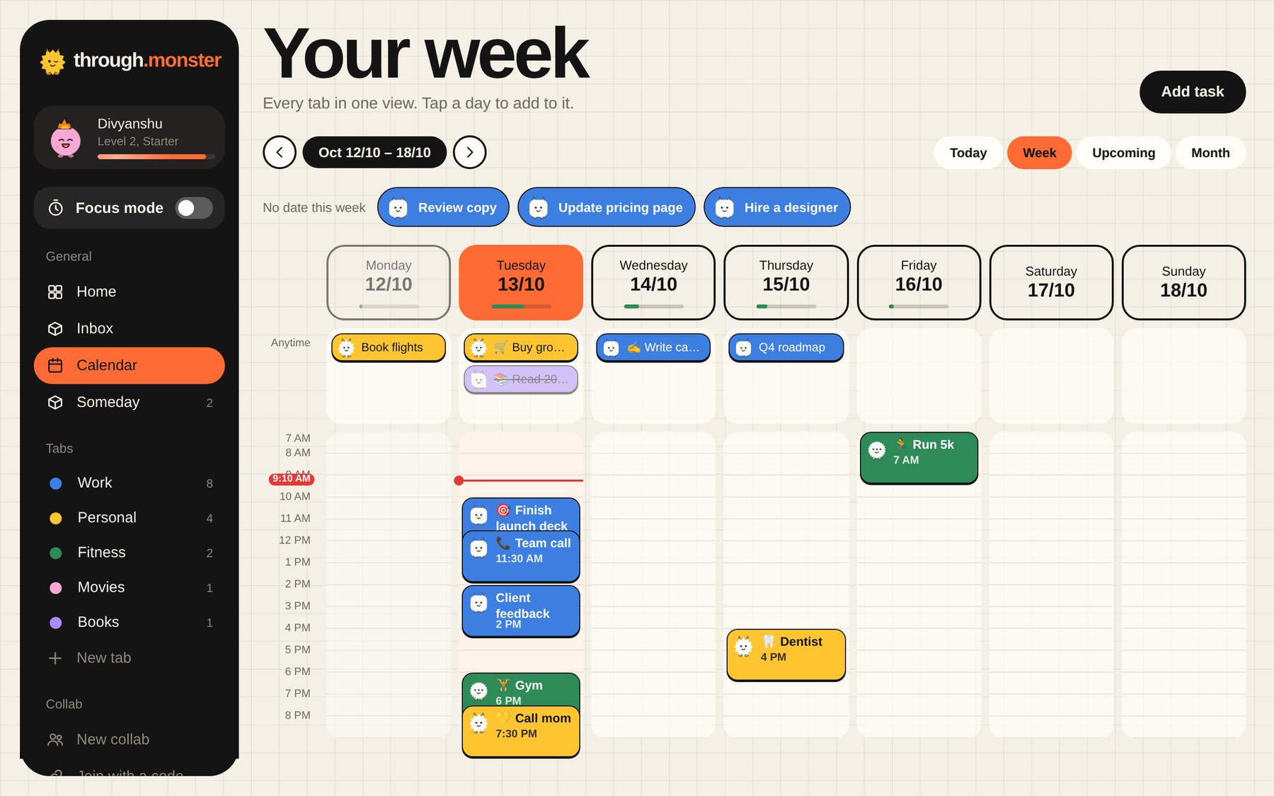 Your week in the calendar on a computer, every tab in one view