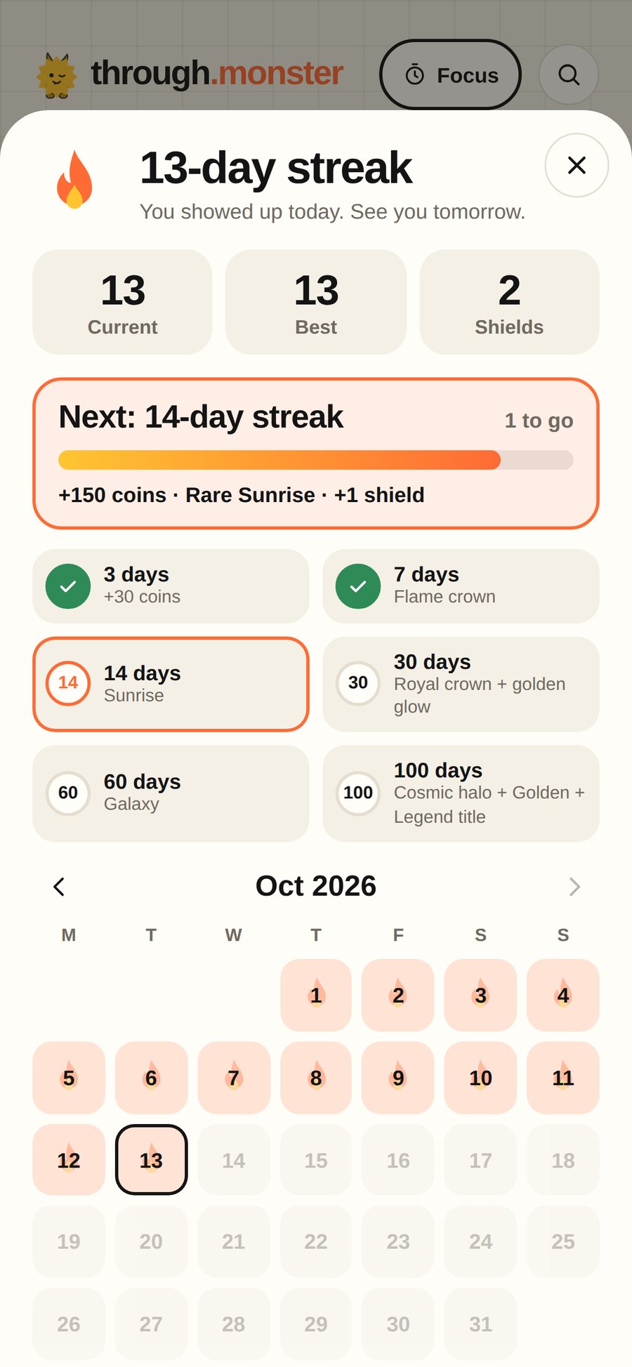 Your streak: 13 days, the next milestone and the rewards on the way
